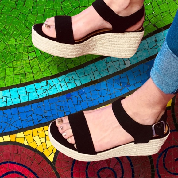 NEW Luthor Black Flatform Wedge Espadrille Sandal - Picture 7 of 8